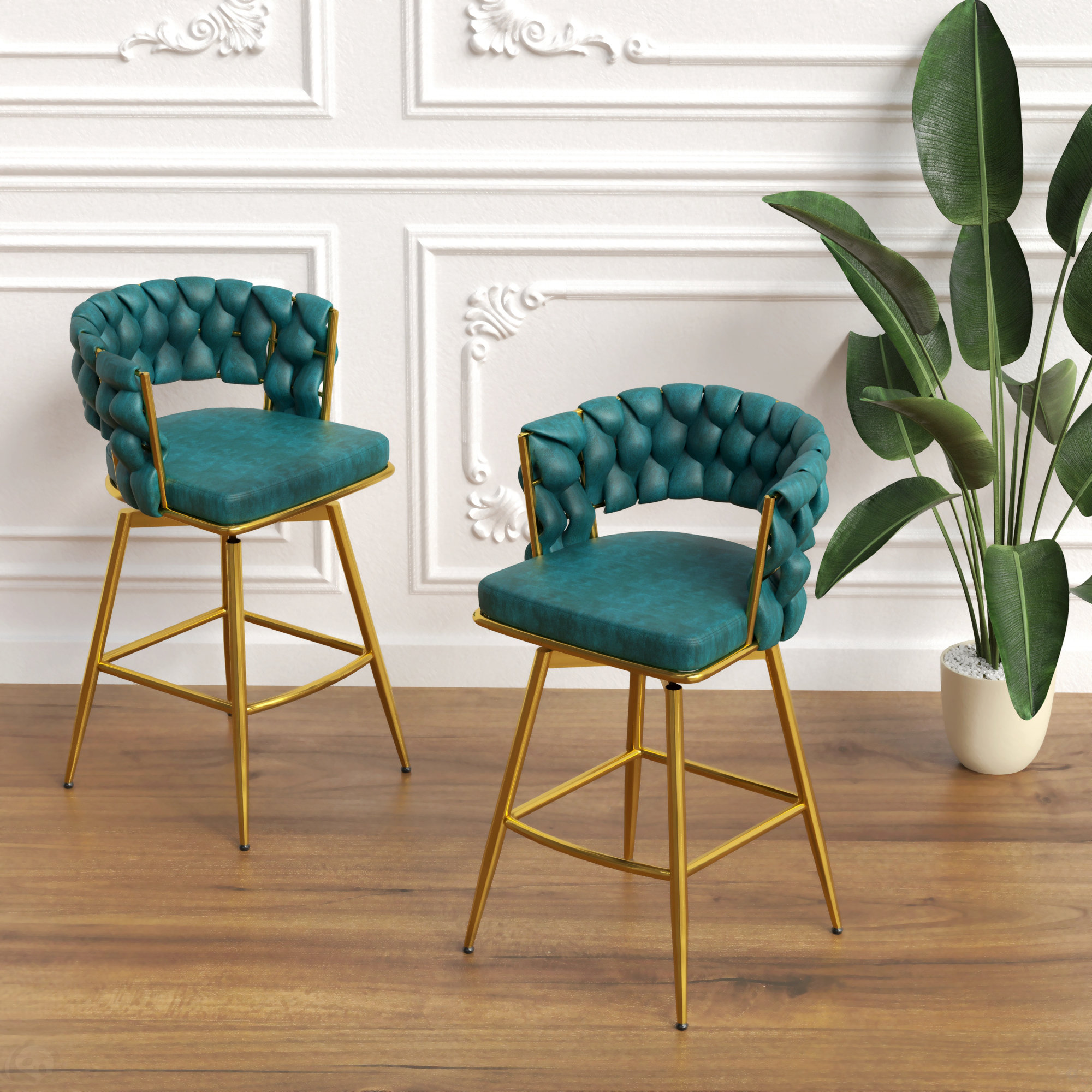 Amazon.com: FAVSH Leather Woven Counter Stools with Wood